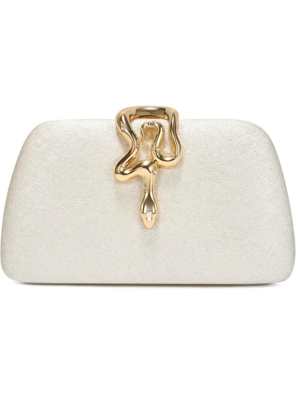 👜Women's Pearl White Pu Satin Evening Clutch Gold Snake Clasp Wedding Party Bag
